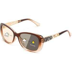 Women's Tan Retro Shades Photochromic Lens Sparkling Crystal Sunglasses